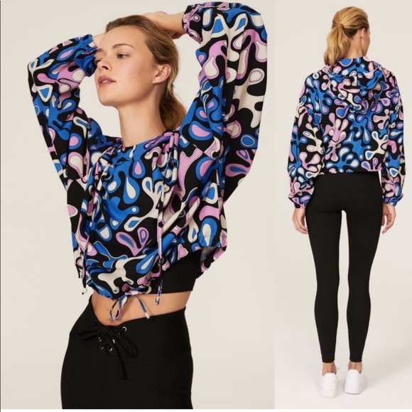YEAR OF OURS Splash Patterned Tennis Crop Tie Front Pullover Hoodie - Picture 1 of 14